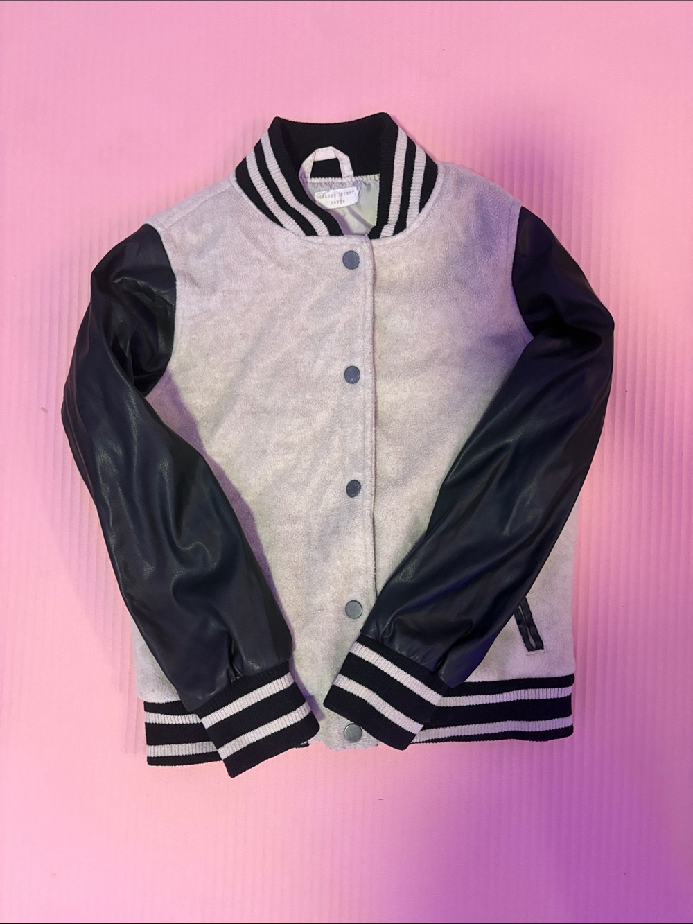 Buckle Two-Tone Varsity Jacket - Black Sleeves, Light Gray Body